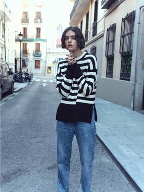 Zara Black and White Striped Sweater